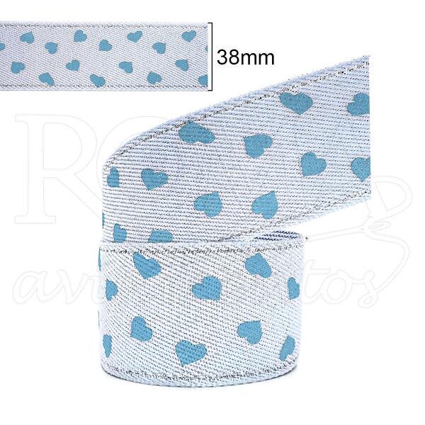 fita jeans metalizada coracao azul